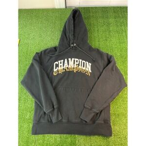 Champion Reverse Weave Hoodie Sweatshirt Men Black‎ Double Logo Large Heavy